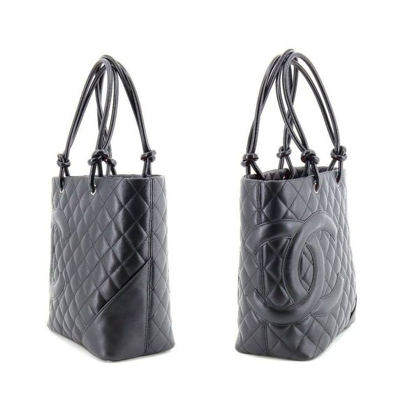 Chanel Cambon Line Medium Tote Bag Lambskin Black Silver Shoulder Bag - Picture 3 of 8